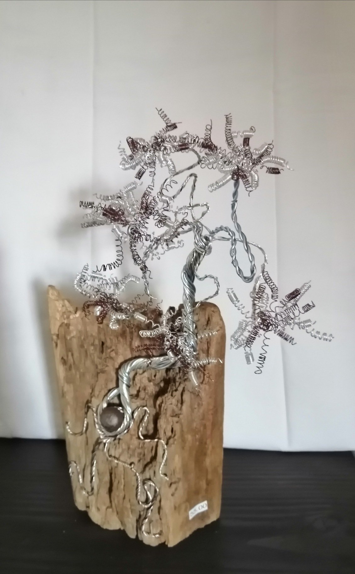 Sculpture arbre en métal sur bois flotté